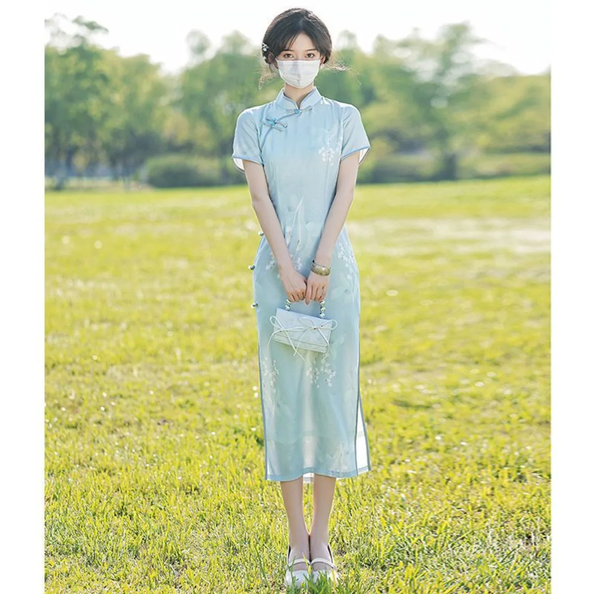 

Vintage Shanghai Qipao Dress, Young Style Cheongsam, Elegant Light Color Chinese Gown New Chinese Traditional Dress