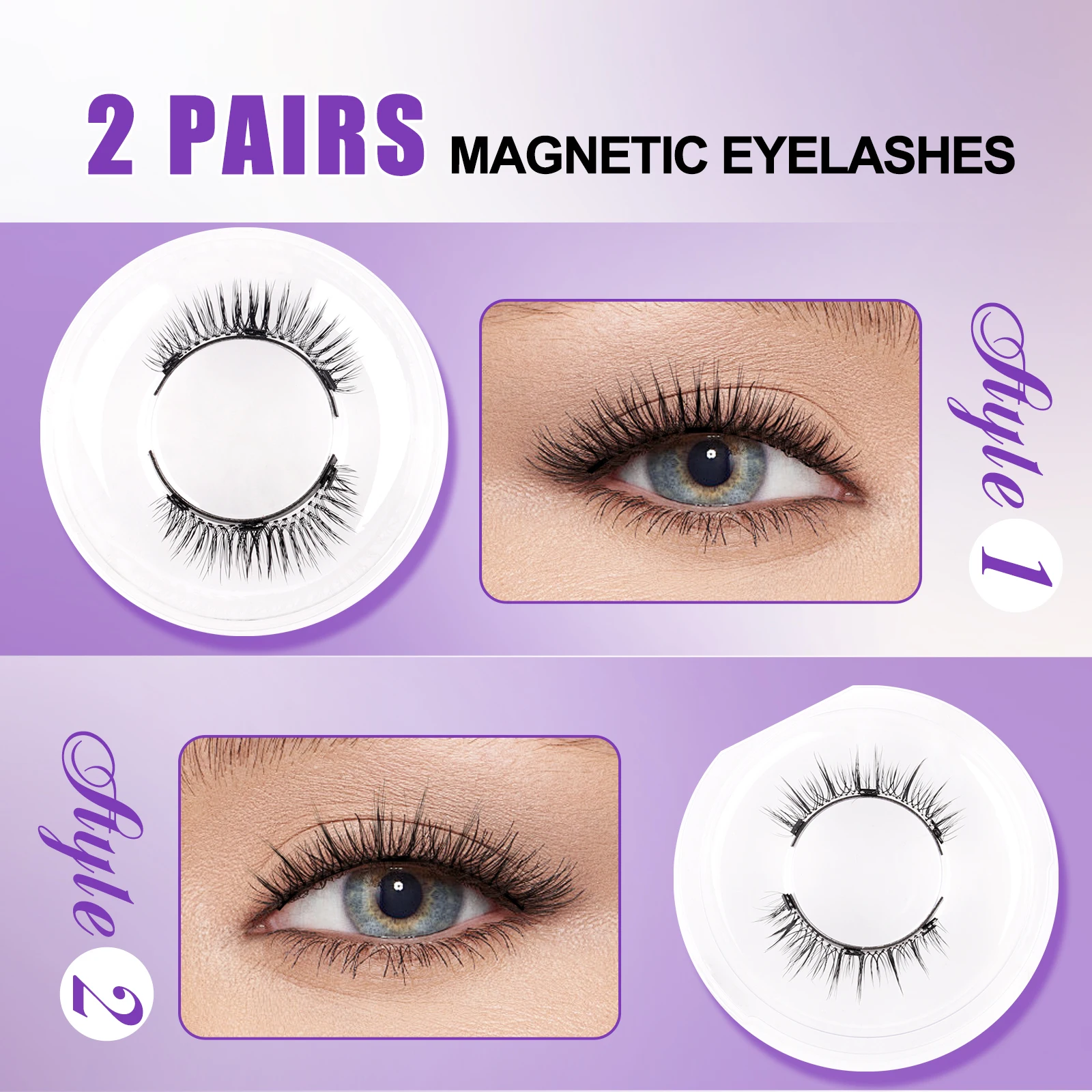 Wendy Lashes 2 pair of magnetic eyelashes Fluffy faux mink eyelashes Reusable natural false eyelashes and magnetic tweezers set