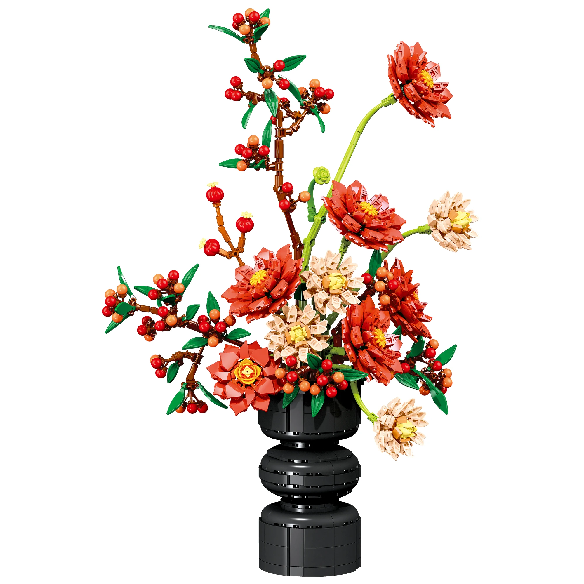 

Realistic Dahlia & Vase Building Blocks - 3D Floral Arrangement Set, DIY Ornament & Puzzle Toy