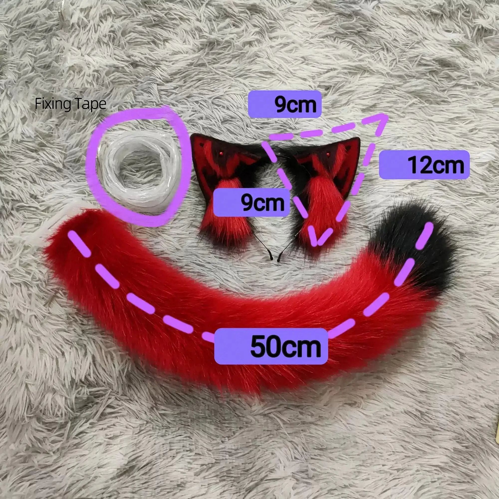 Handmade role-playing simulation animal ears, red and black kitten tails, role-playing accessories, anime props, holiday gifts.