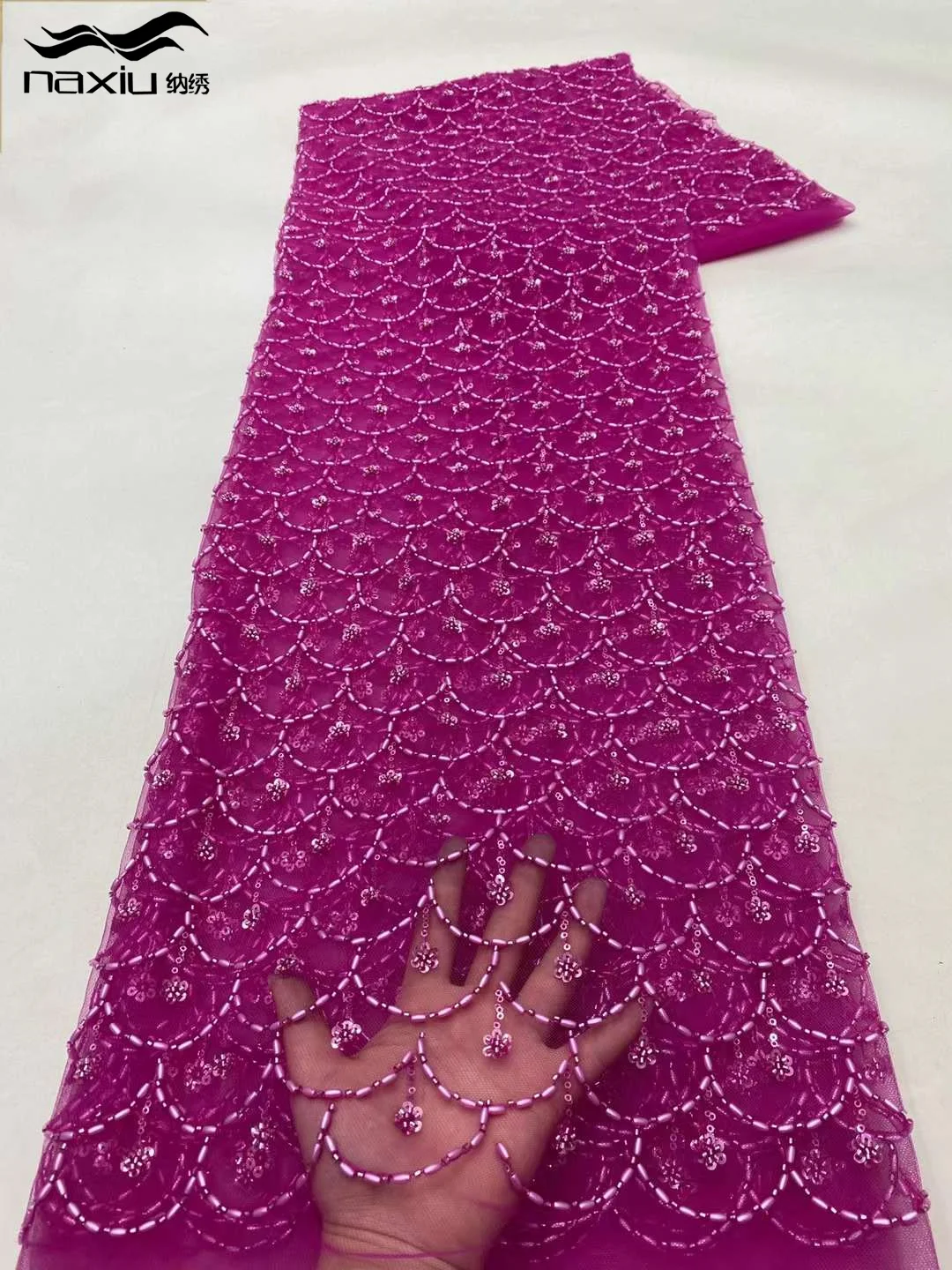 

Madison 2024 African Tulle Beads Lace Fabric 5 Yards High Quality Nigerian Sequins Tulle Lace Fabric For Sewing Wedding Dress