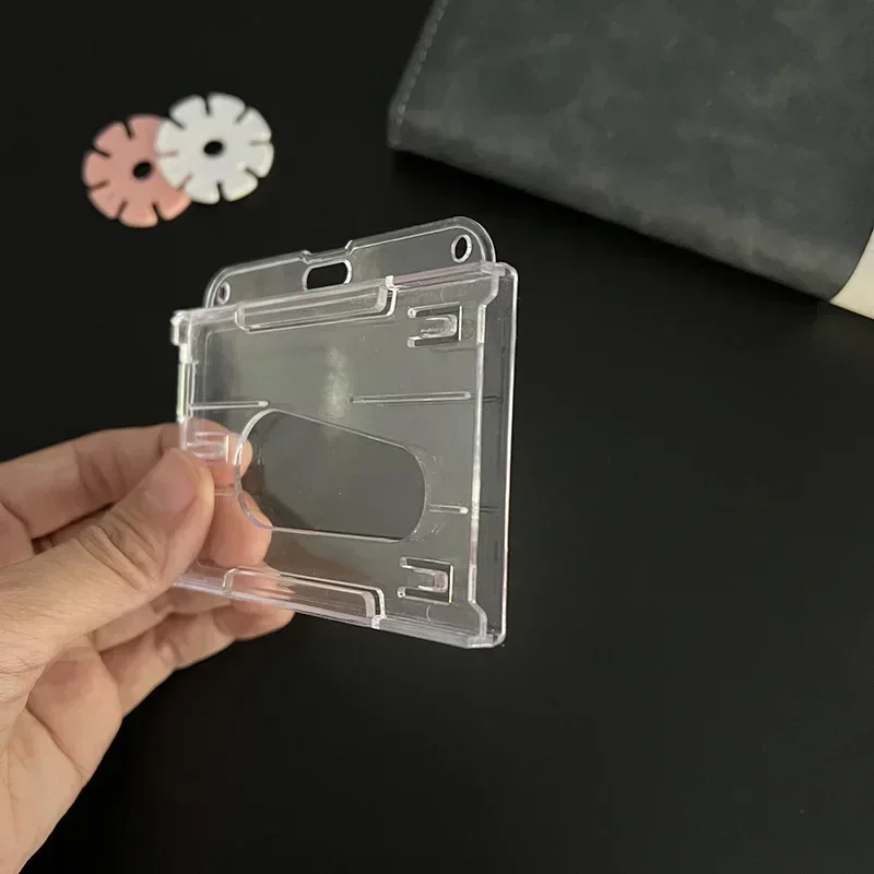 Imagem -03 - Transparent Double Cards Slots id Tag Badge Holder com Badge Reel Cards Storage Organizer Employee Pass Case Work Card 1pc