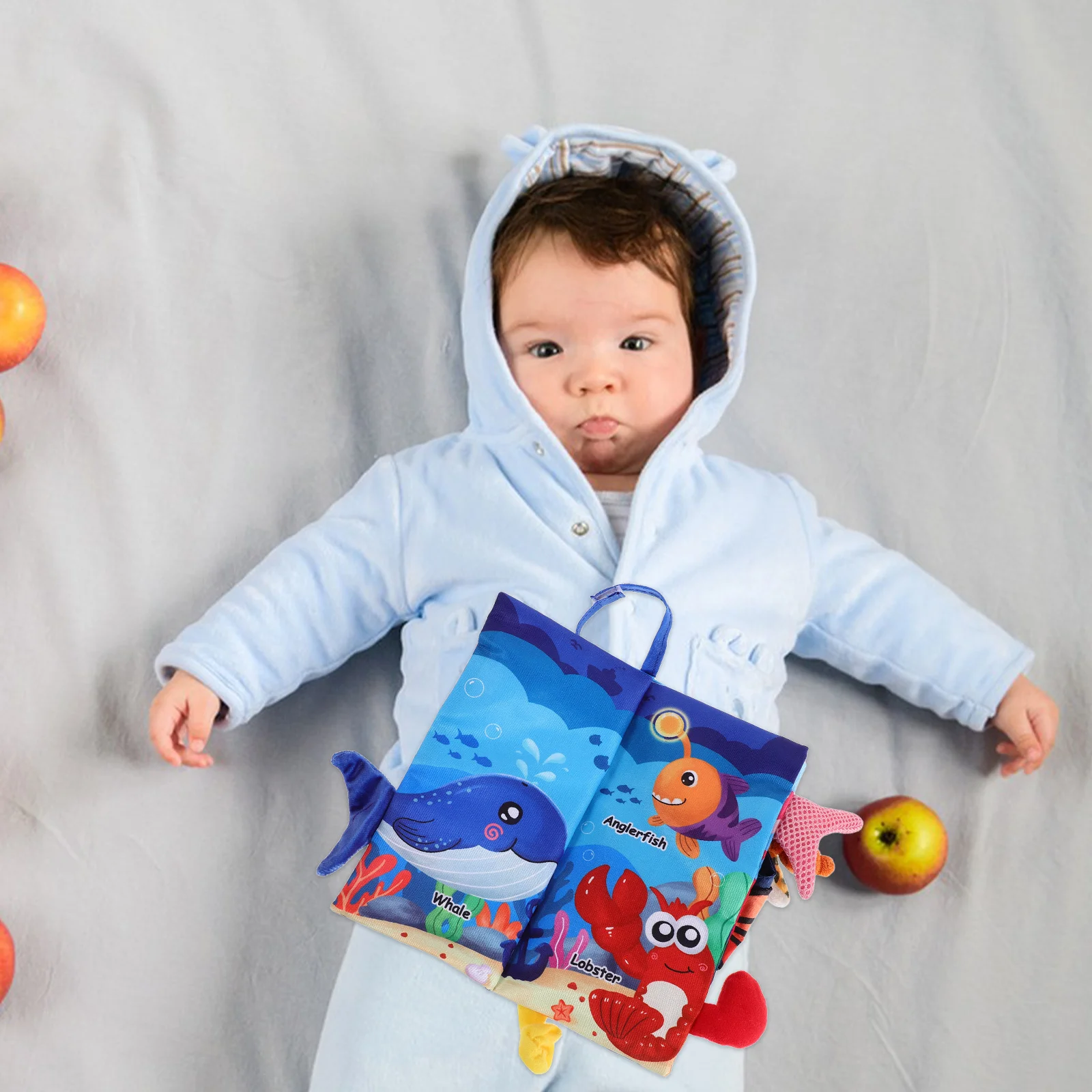 

Baby Crinkle Cloth Book Ocean Theme Soft Fabric Early Learning Book for Newborn Infant Sensory Development Bath Activity