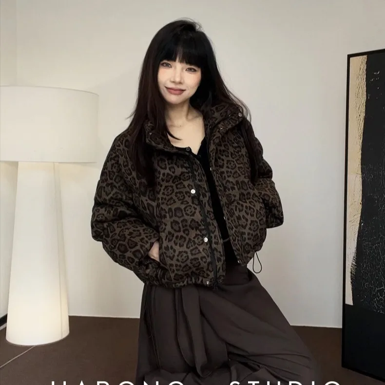 Outono inverno parka feminino plus size roupas femininas moda leopardo estofamento feminino jaqueta reversível casacos acolchoados