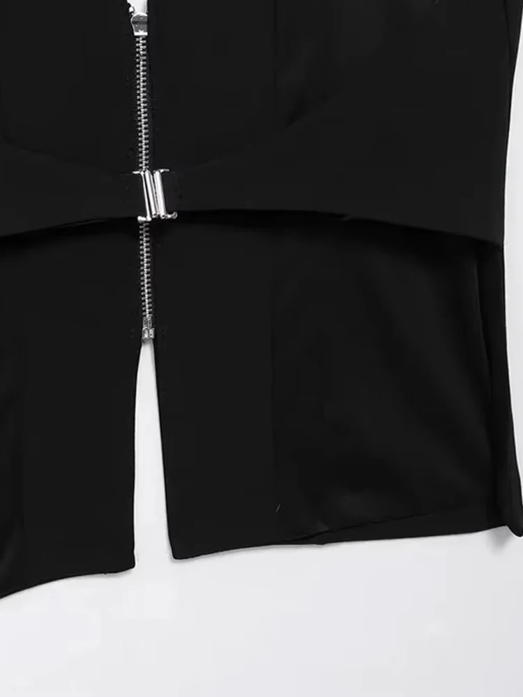 Women's Front Zipper Halter Tank Tops, Backless, Lapel Collar, Sleeveless Female Camis, Sexy Fashion