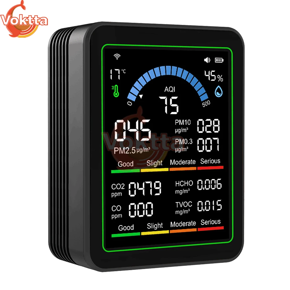 Tuya WiFi 10 في 1 كاشف جودة الهواء CO2 مراقب PM0.3 PM1.0 PM2.5 PM10 كاشف الفورمالديهايد درجة الحرارة والرطوبة متر