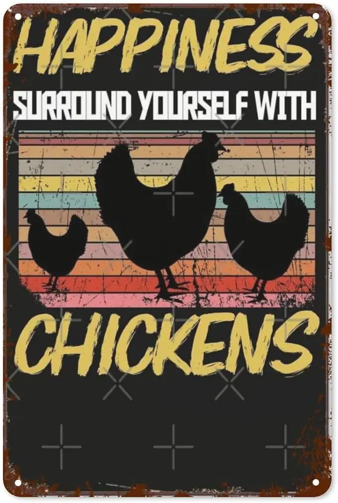 Vintage Tin Signs I Found the Key to Happiness Surround Yourwith Chickensn Retro Wall Decor for Home,Office,Garden & Mo sign