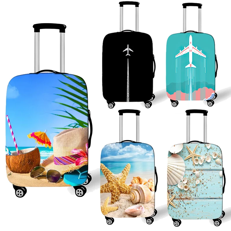 Beach Starfish Print Suitcase Cover Aircraft Lines Travel Suitcase Flexible Protective Cover Student  Anti-dust Luggage Covers