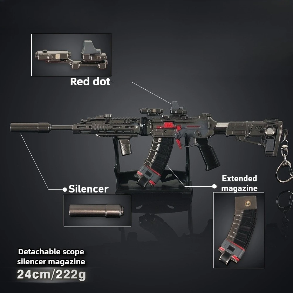 24cm 델타 포스 텅롱 돌격소총 금속 모형 장난감 총 분리 가능한 부품 무기 소품 데스크탑 수집품 장식 소년 선물