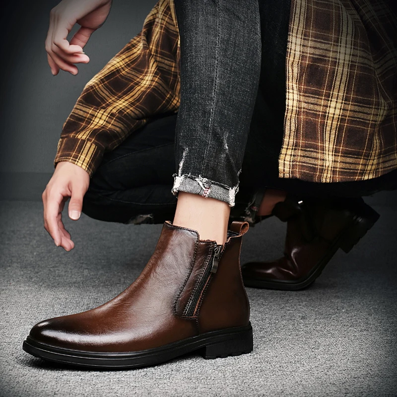 

Luxury Brand Classic Chelsea Men Genuine Leather Boots High Quality Social Men's Dress Boots Senior Yuppie Formal Budiness Boots