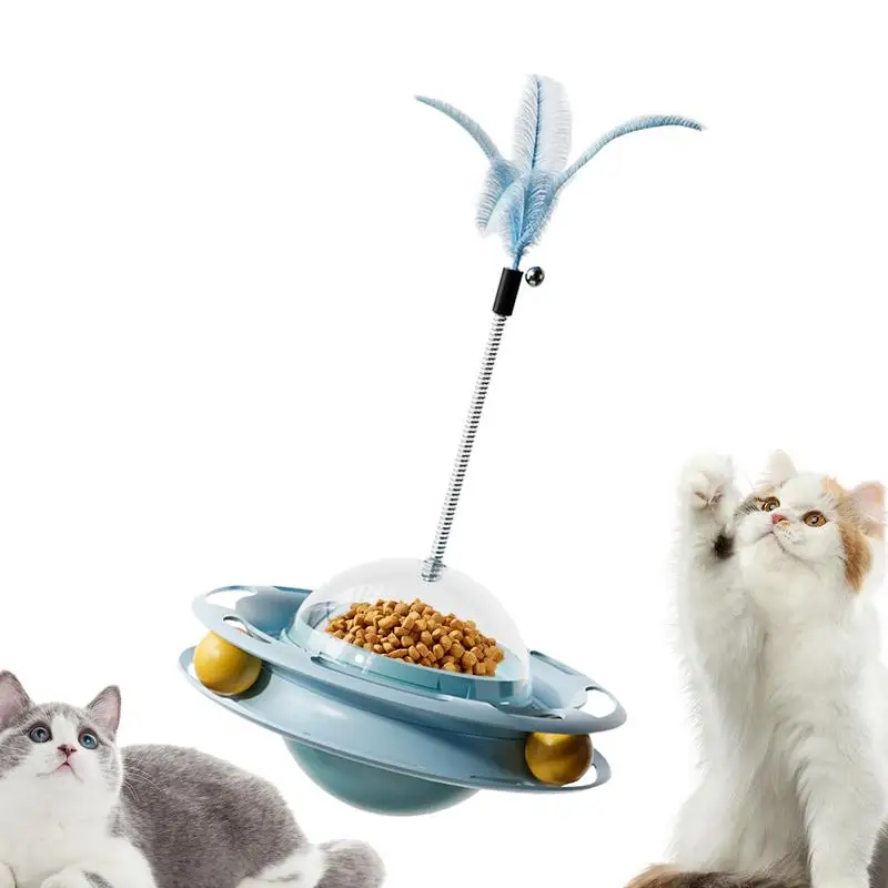 Interactive Windmill Cat ToysTumbler 4 In 1 Play Tray TumblerCat Toy With Feathers Self-entertainment Toy With Ball For Puppies