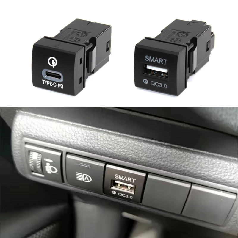 1PC Car Quick Charge Dual QC3.0 TYPE-C PD USB Interface Socket Fast Charger Use For Toyota RAV4 Camry Levin Prado Reiz Corolla