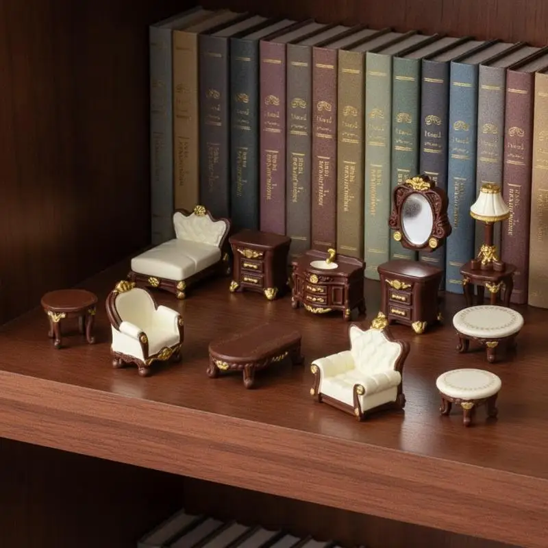 Miniature Retro Dollhouse Furniture With Luxury Golden Details For DIY Kids Pretend Play Dollhouse Decor