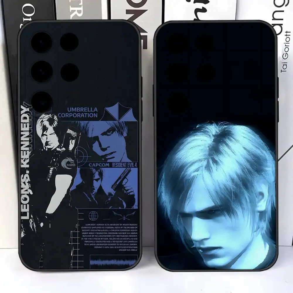 Capa de telefone R-Resident E-Evil 4 Remake Leon para Samsung S25, S24, Ultra, S20, S30, Plus, S22, S23, Ultra, Plus, 5G Preto Macio