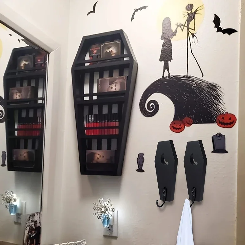 Gothic Coffin-shaped Wooden Utility Hook, Traditional Black Wall-mounted Keychain, Easy to Install,can Store Mugs, Wallets, Hats