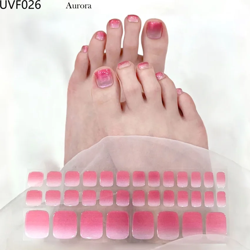 Solid Color Gel Toe Nail Sticker, Endurece com lâmpada UV, Cura Semi Curado Aurora Foot Gel, Nail Art Wraps Decorações