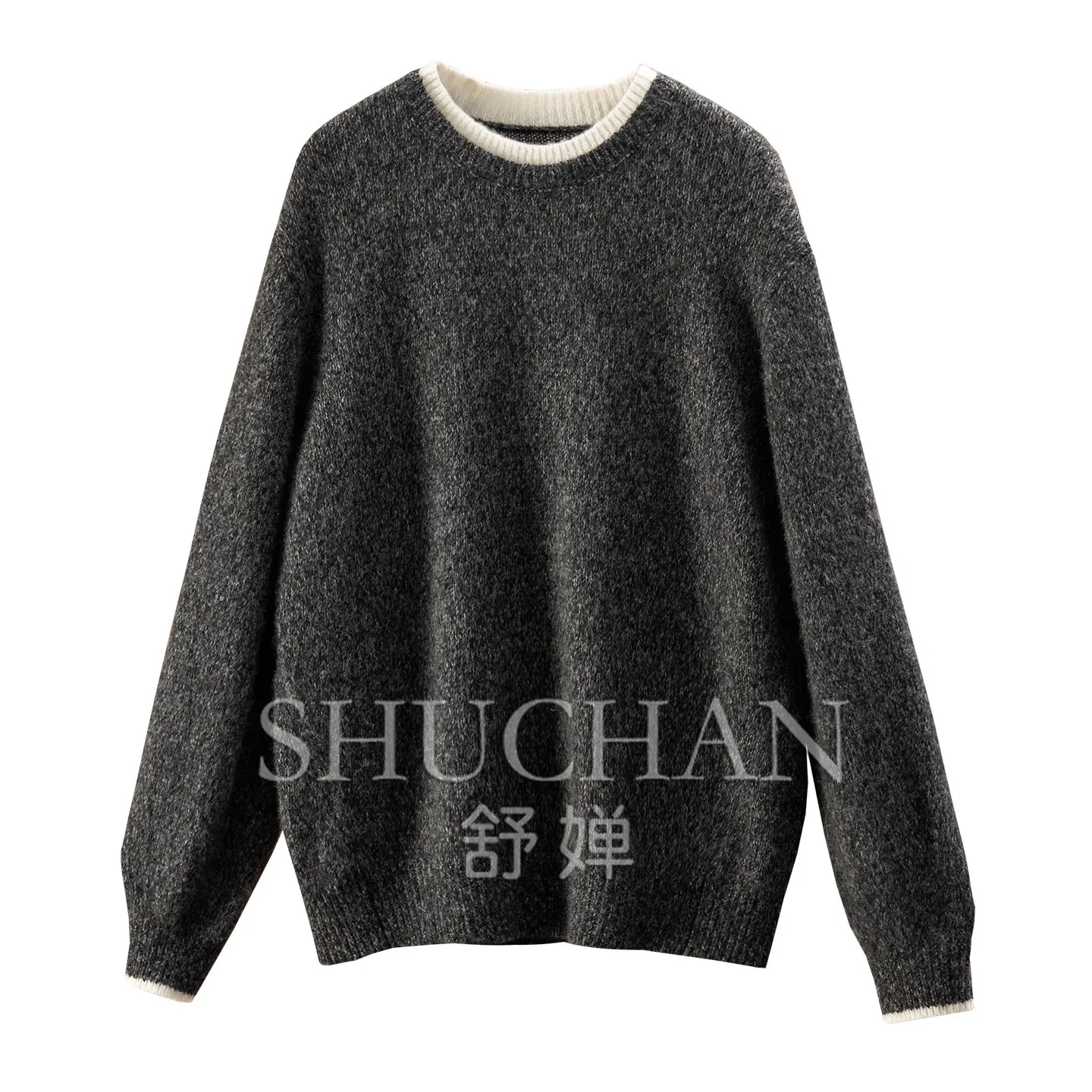Warm and Luxurious Pullover Retro Floral Yarn Silk Cashmere Contrasting Color Crew Neck Sweater Women 91W5