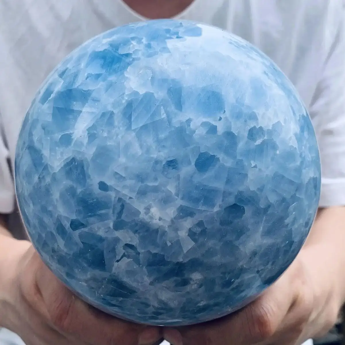 Magical Natural Blue Calcite Ball, Quartz Crystal Ball Mineral Reiki Healing Stone Home Office Degaussing Decoration Aquarium