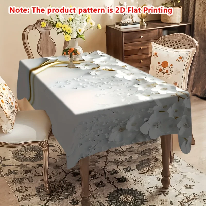 1Pc Modern Floral Tablecloth Light Blue White Flower Pattern Table Cover For Dining Room Kitchen Decor Dustproof
