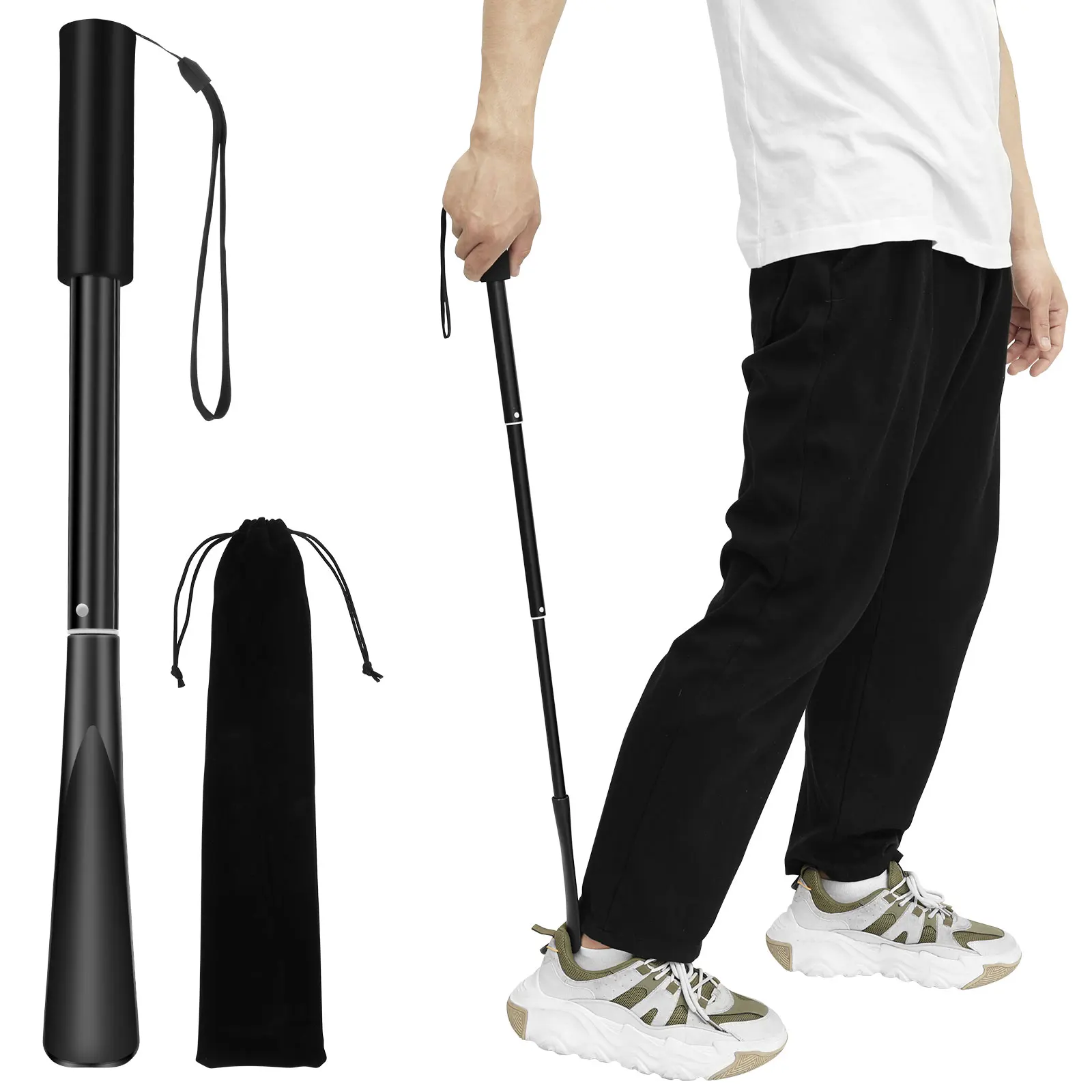 Stretchable Long Shoe Horns 43cm-85cm Plastic Shoehorn with Storage Bag Men Women-Kids Aid Accessories Portable for Seniors
