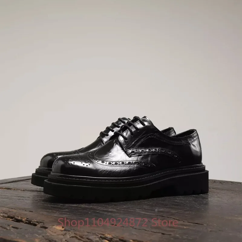 Designer Luxury Business Leather Shoes Men's Platform Black Thick Sole Casual Genuine Leather Breathable Work Male Dress Shoes