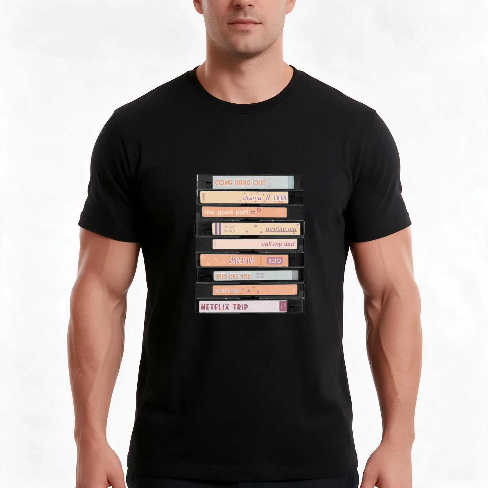 ajr the click cassette tapes T-Shirt, Summer Casual Cotton Tee, Oversized Streetwear Tops, Vintage Graphic Print, 100% Cotton