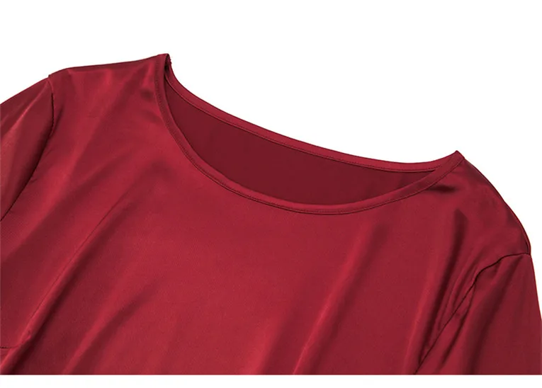 2026 Spring and Autumn New All-match O-neck Three-quarter Flared Sleeve Acetate Satin Blouse tops Basic Simple Ice Silk Shirts