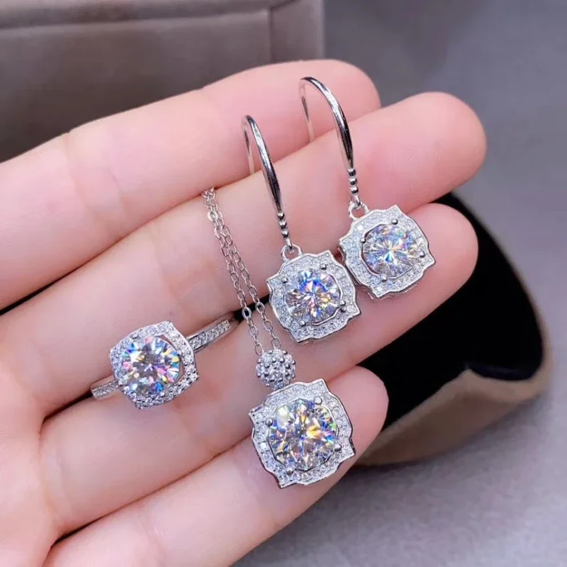 Moissanite Set 925 Silver Ring Earring Pendant 3 Piece Set Women Wedding Jewelry Wedding Jewellery Set Bridal Jewelry