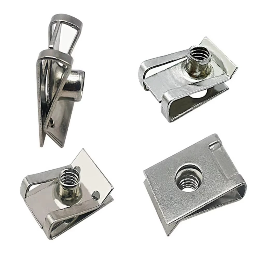 Stainless Steel U Type Clips Plate Leaf Spring Nut M6 M5 M4 M8 8mm 5mm 6mm 4mm Reed Nuts for Car Motorcycle Scooter ATV 10pcs