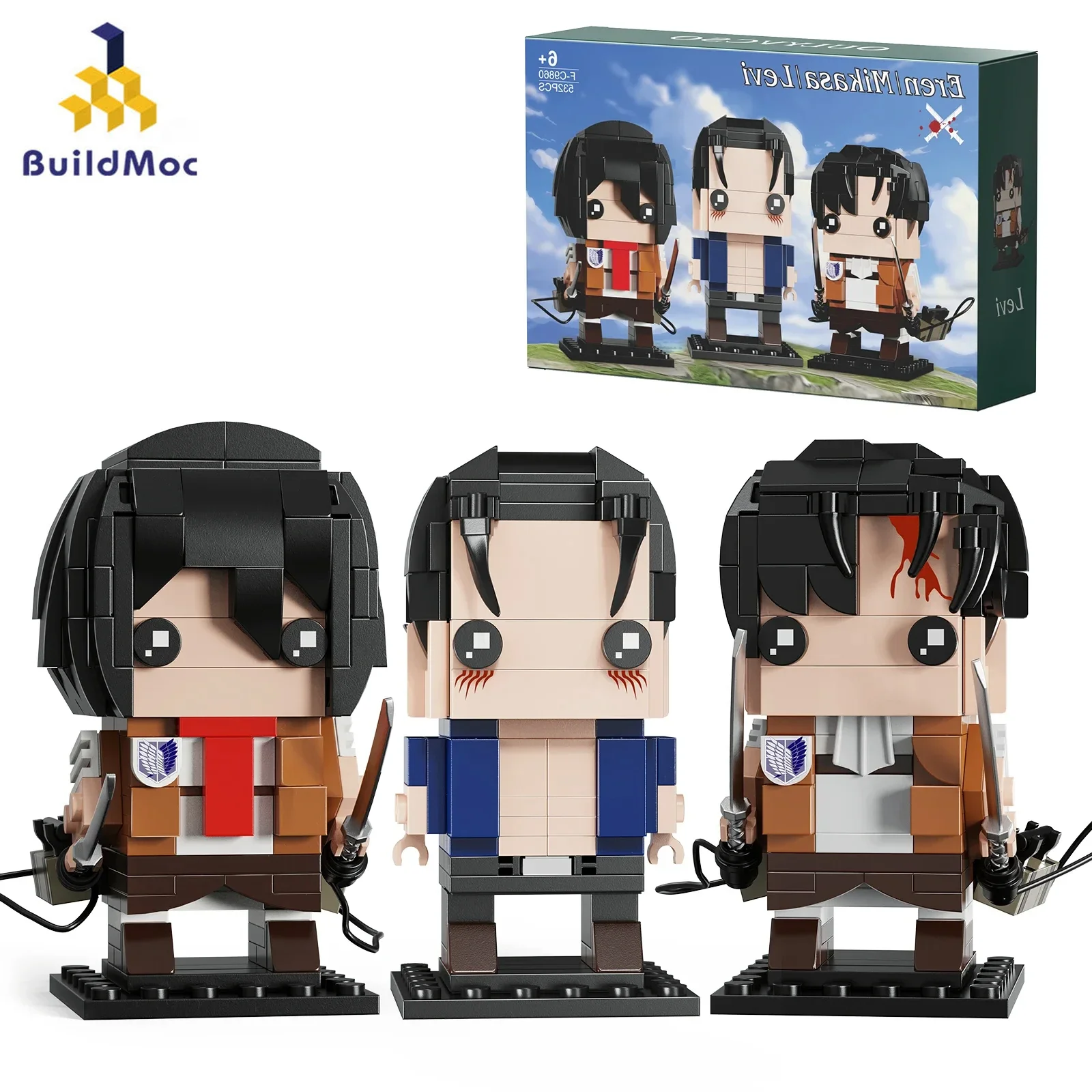 BZB 3 in 1 Eren Mikasa Levi Model Kit Building Blocks Moc Anime Figures Attacked on Titan Bricks Headz Kids Toys   Gifts