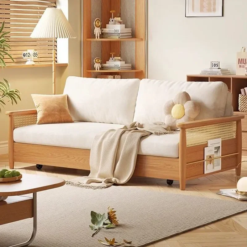 Solid Wood Sofa Bed Retractable Foldable Dual Purpose Living Room Double Log Style Multi Function 2026 New