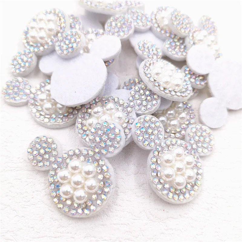 40Pcs 3.5*3CM Pearl Mouse Head Applique For DIY Baby Hair Clip Hat Headwear Crafts Patches Decor Ornament Clothing Accessories