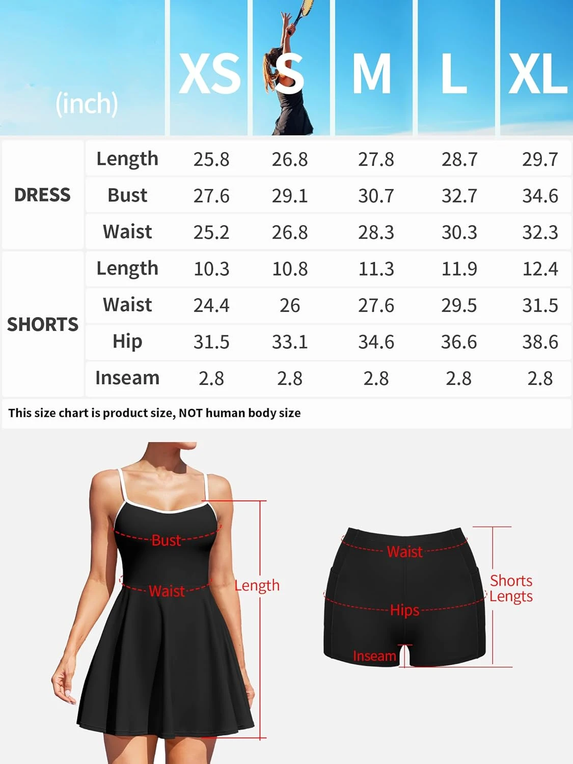 Anfilia Women Tennis Dress With Removable Pads Adjustable Spaghetti Straps Sweetheart Neckline 2 Side Double Pockets Golf  Wear