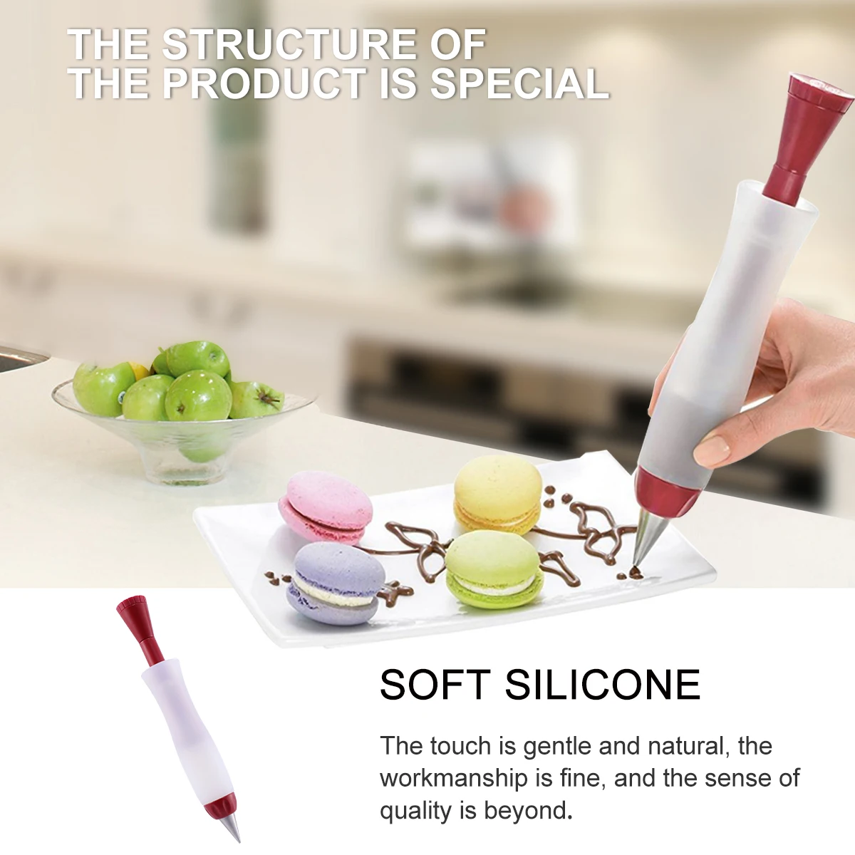 

Food Grade Silicone Cake Decorating Pen Cream Piping Tool for Chocolate Pastry Sugar Paste Fondant DIY Baking Cream Pump