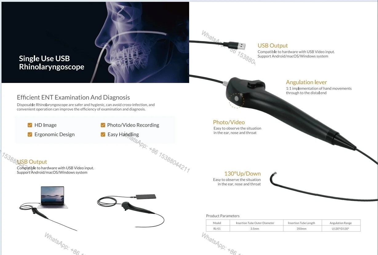 2026 New Portable 3.5mm USB Nasopharyngoscope  BESDATA ENT Endoscopy Flexible Video Rhinolaryngoscope 3.5mm without channel