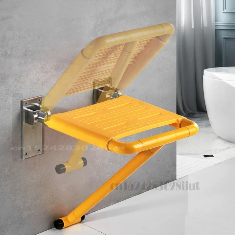 Hidden Shoe Changing Stool, Strong Load Bearing Shower Chair, Anti-Slip Elderly Bath Stool with Wall Hanging, Folding Bath Seat