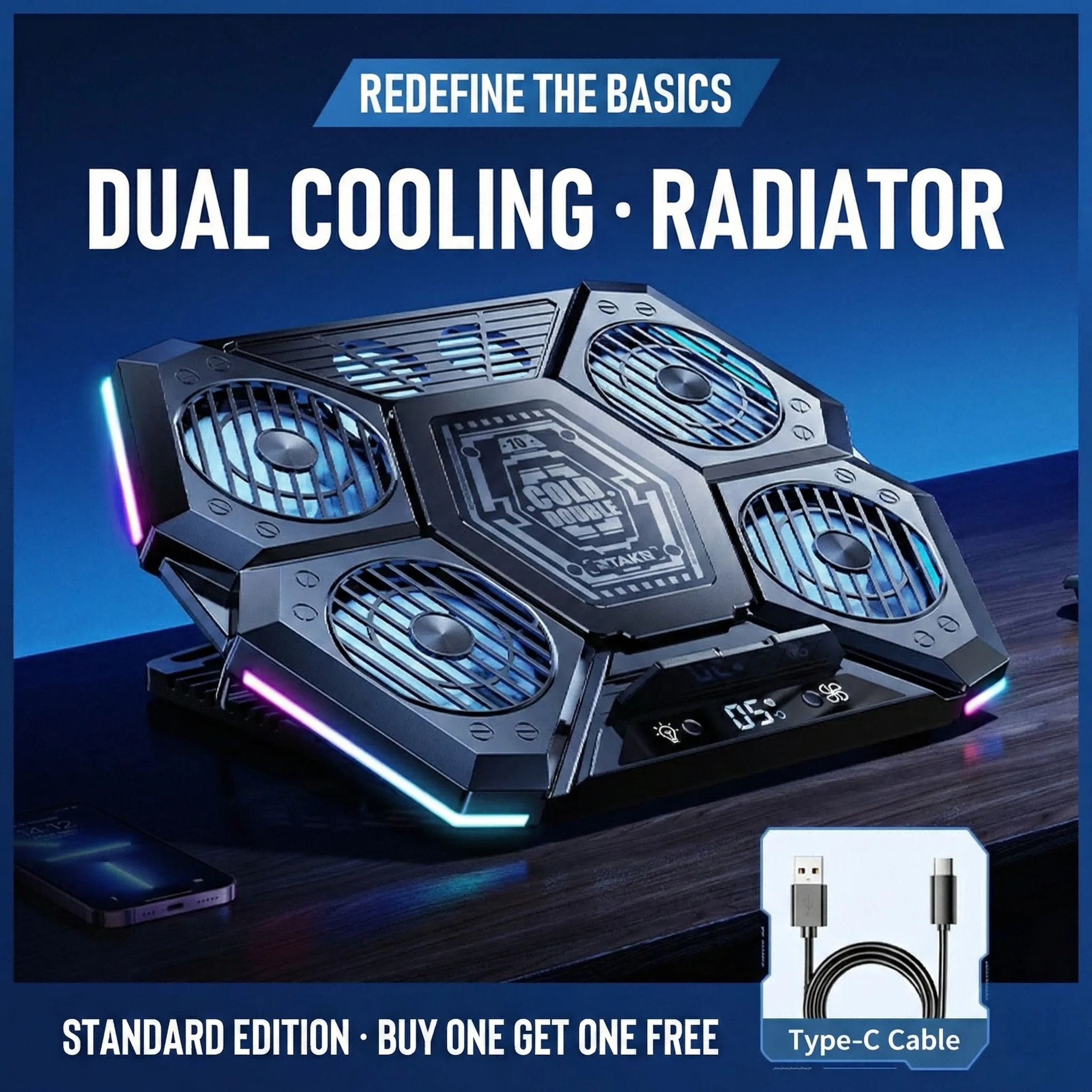 Four-Fan Aluminum Laptop Cooling Pad with Air-Cooled Heat Dissipation
