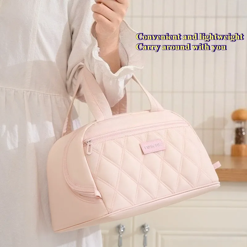 Große Isolierte Lunch-Tasche für Frauen PU-Leder Gesteppte Lunch-Tasche Auslaufsichere Thermische Kühltasche für Arbeit Picknick Reisen Niedliche Lunchbox – Detail 4