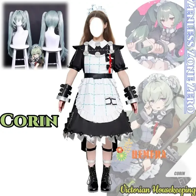 Anime Game Zenless Zone Zero Cosplay Corin Costume Clothes Wig Uniform Cosplay Victorian Housekeeping Woman Maid Uniform Set