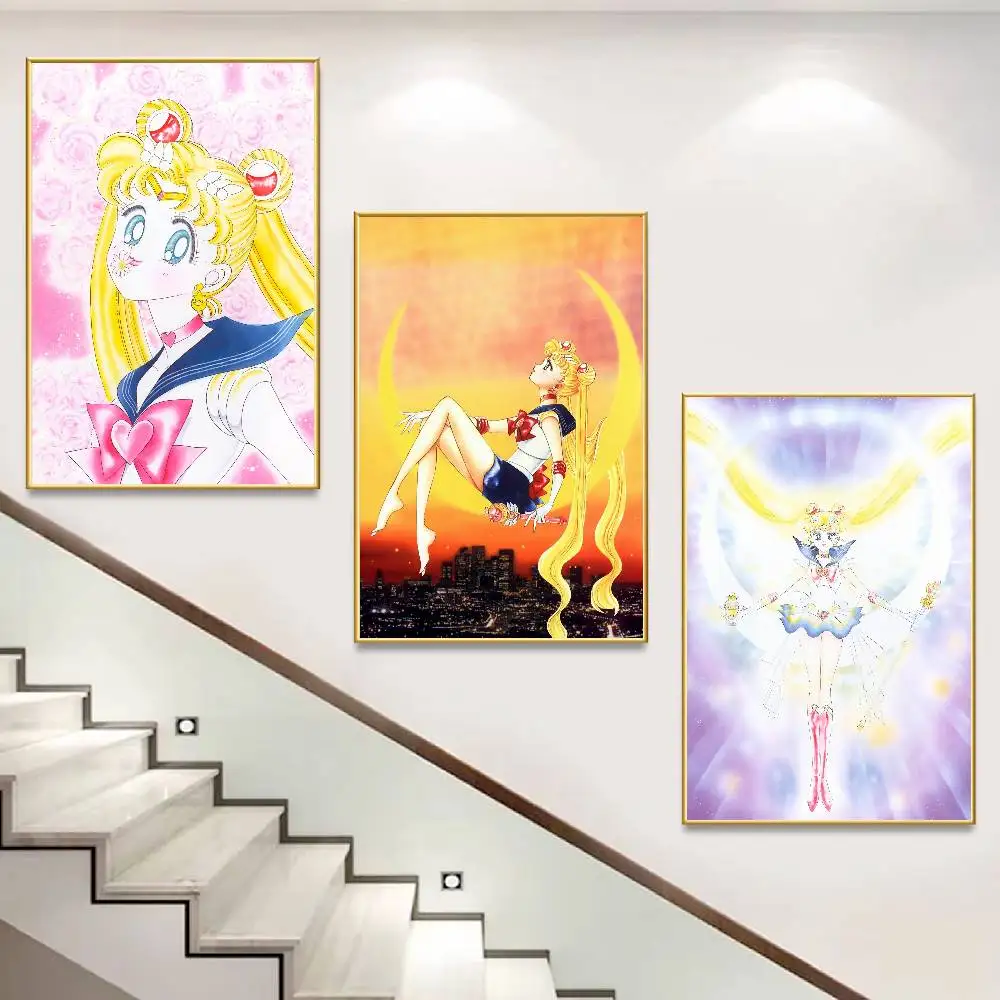 Magical Girl Anime S-Sailor Moon Poster HD Self Adhesive Waterproof Wall Art Ideal for Home Office Dorm Gift Customizable