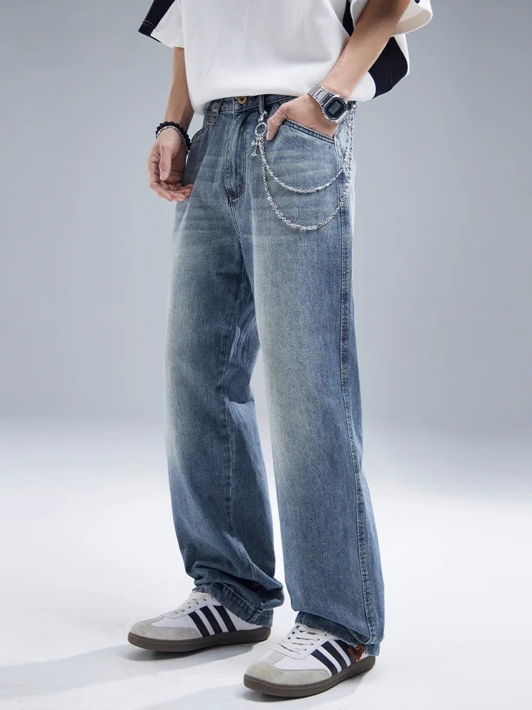 

Американские джинсы с талией в стиле ретро, мужские осенние модные высококачественные модные широкие длинные брюки, молодежные износостойкие