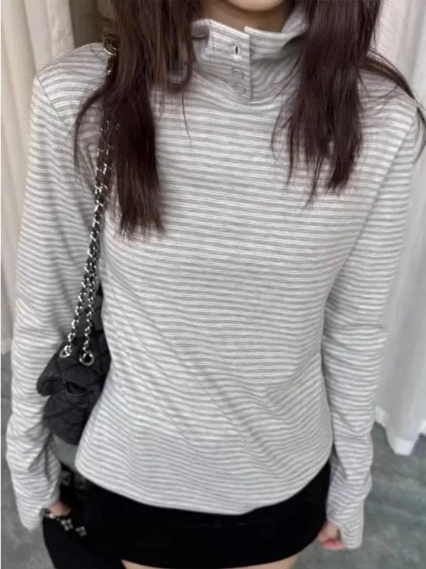 

plus Size Women's Casual Striped Long Sve T-irt Comfortable Slim Fit Overhead Top for Autumn Winter Leisure Faion