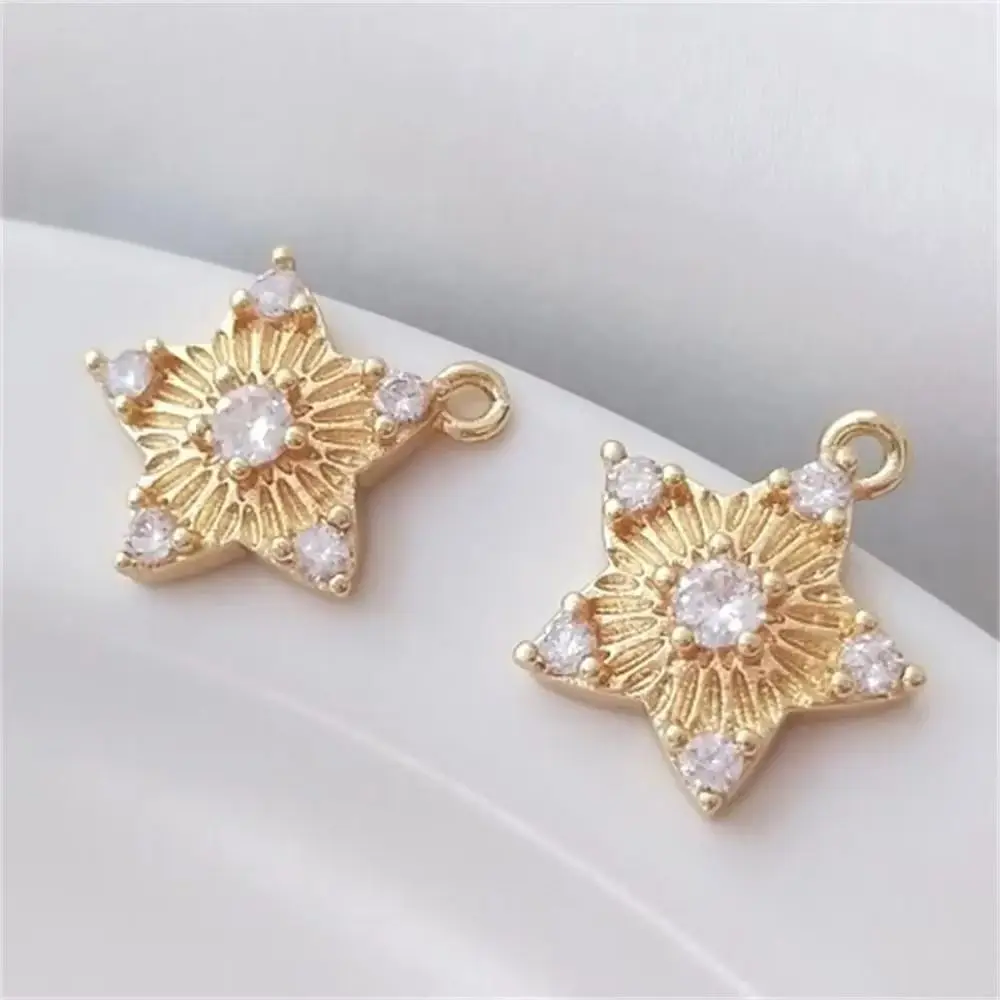 

14K Gold Inlaid Zircon Star Small Pendant with Five Pointed Star, DIY Headpiece, Earrings, Pendant Accessories K159