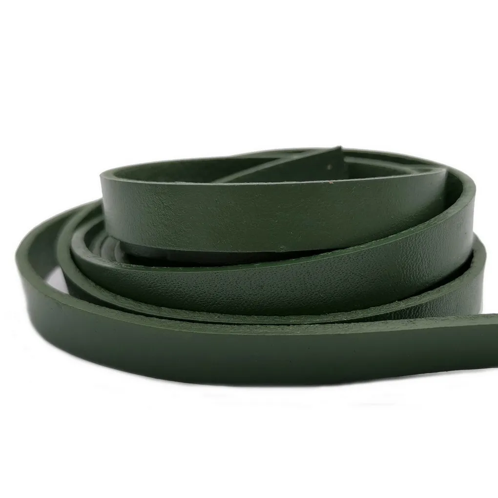 Olive Green Flat Leather Strip 10mmx2mm Real Leather Band Bracelet Making to fit 10mm Flat Clasps