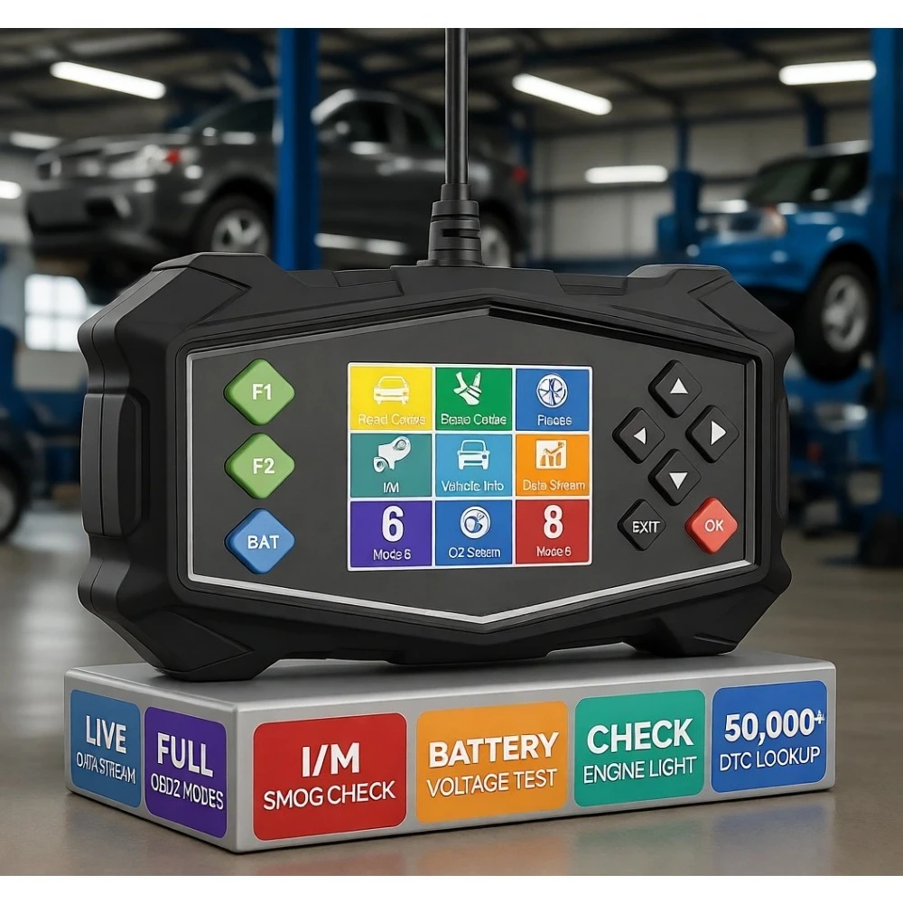 

Профессиональный OBD2 сканер с тестом аккумулятора, отображением данных в реальном времени, режимом EVAP, 6/8-кратным отображением Freeze Frame, поиском кодов неисправностей DTC для автомобилей 1996 года и новее