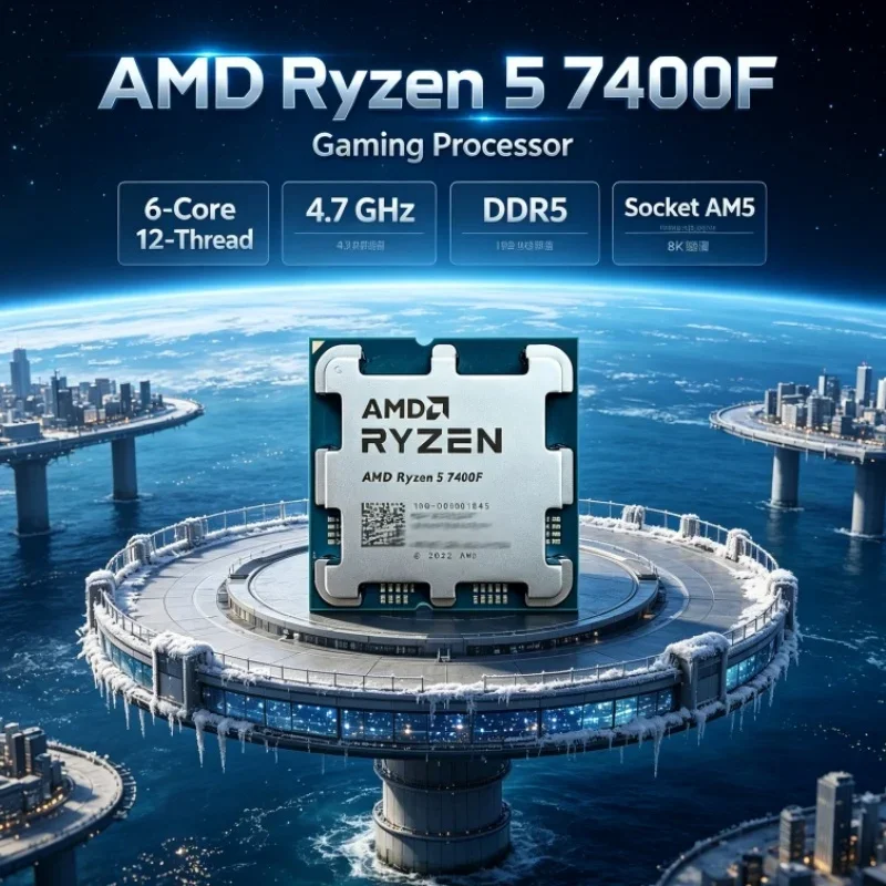 AMD Ryzen 5 7400F Desktop CPU 6-Core 12-Thread 3.7GHz Base 65W DDR5 PCIe 5.0 Zen 4 Desktop Processor