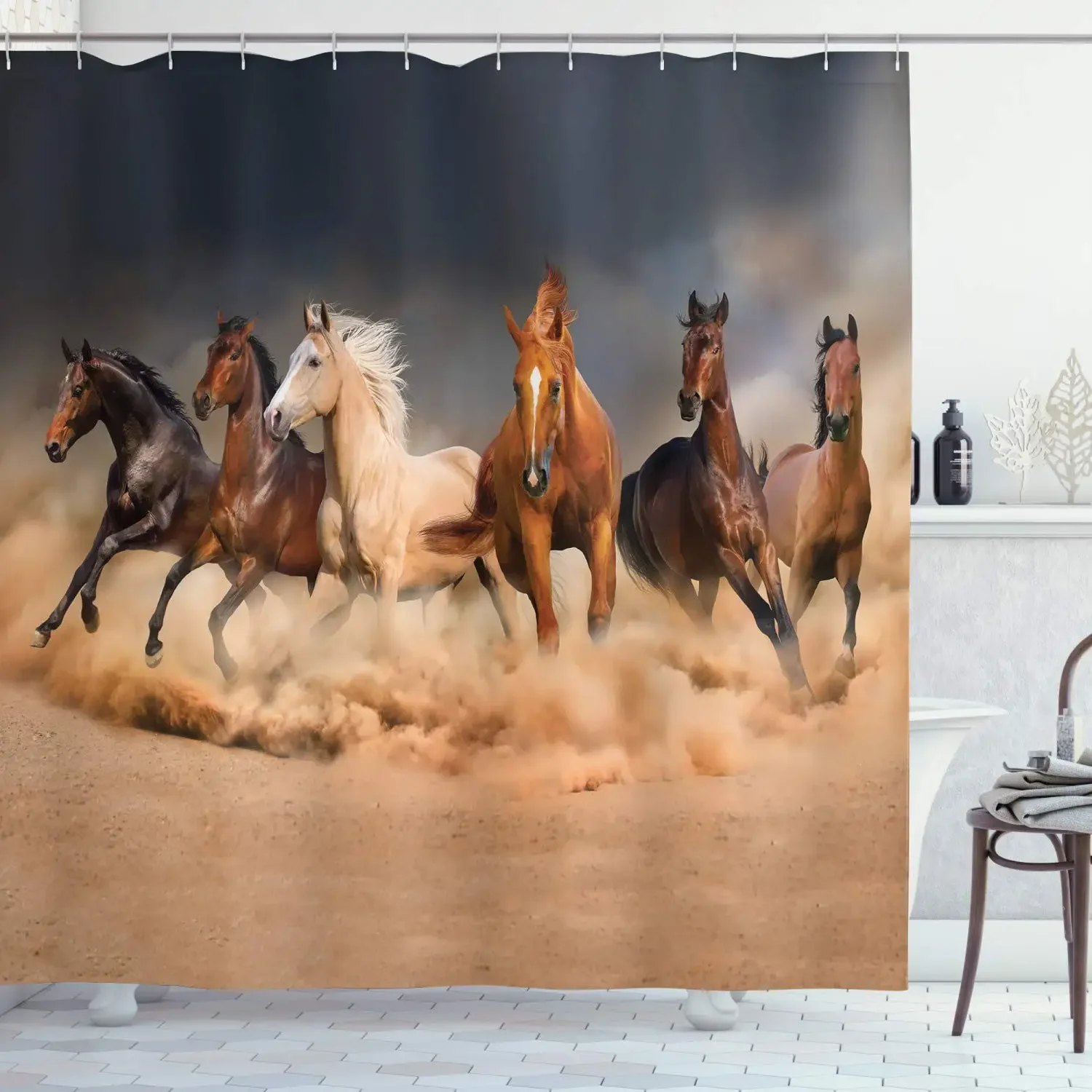 Horse Shower Curtain Western Masculine Horses Run In Farm Field Animal Farmhouse Bath Curtain Waterproof Polyester Fabric Decor