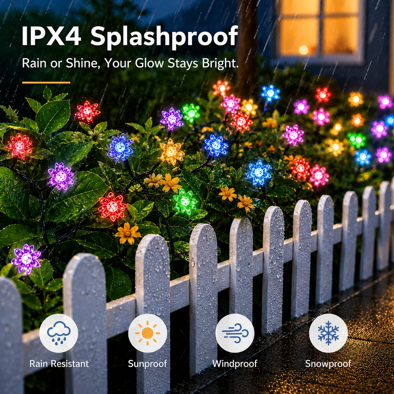 Solar Lotus Blossom Lights 5M/20LED 7M/50LED 12M/100LED 8 Modes Auto On for Garden Fence Pathway Patio Party Christmas Decor
