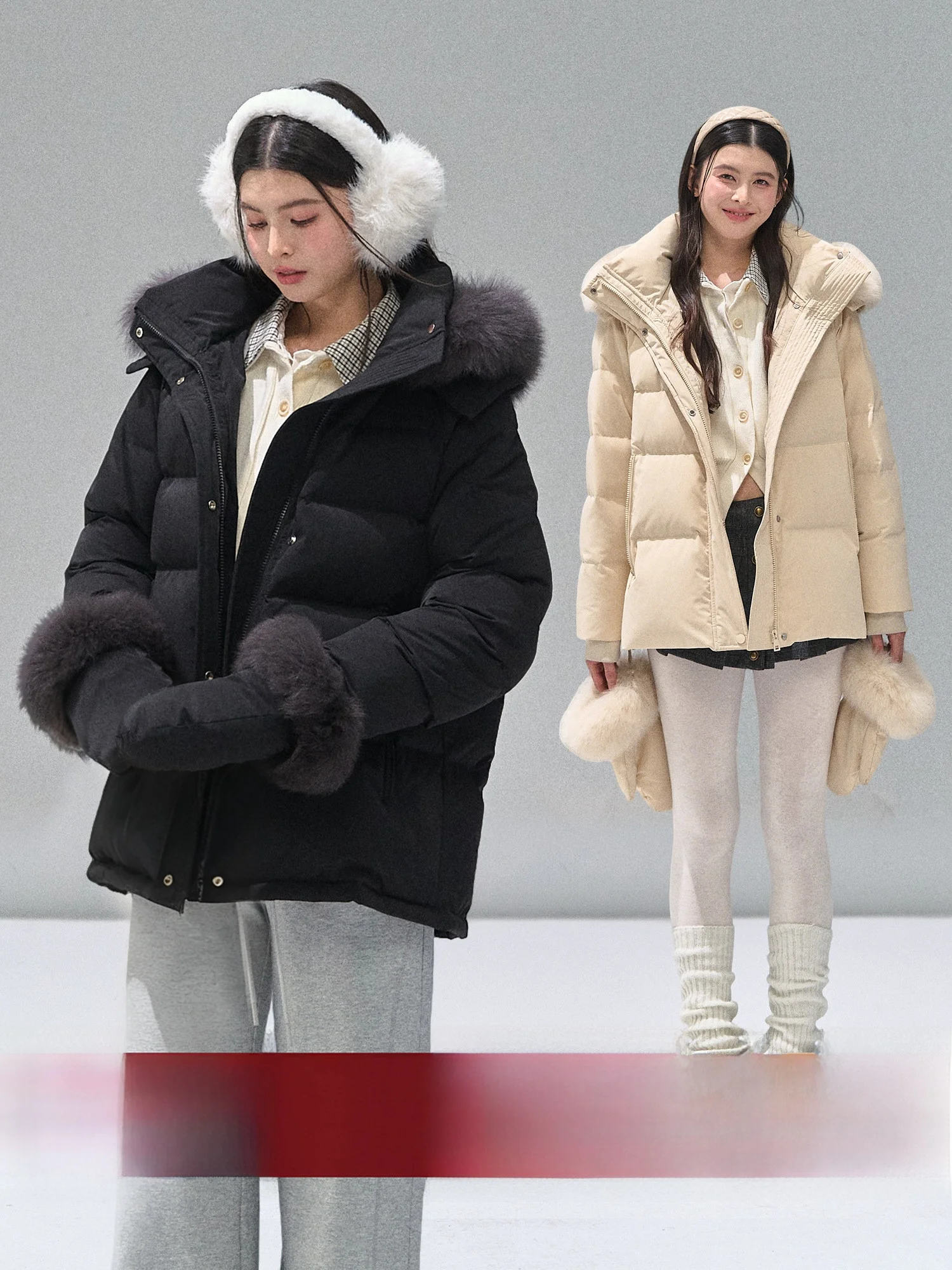 

RECOIN RC Women's down Jaet Fur Collar Goose down Gloves Bread Sle Coat Warmth Commute Faion Mid-Length Coat