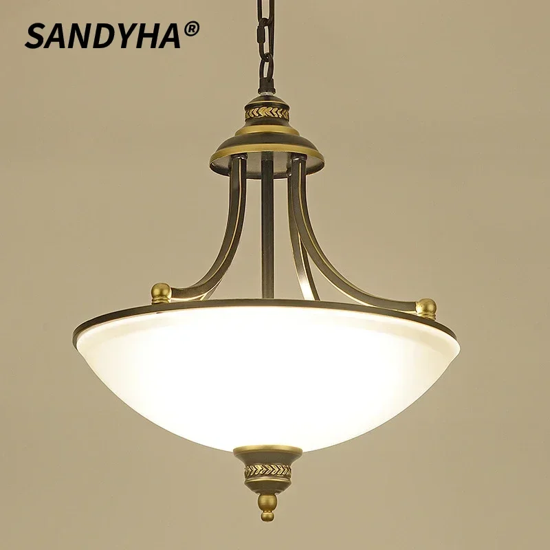 SANDYHA American Retro Pendant Light Rural Style Chandelier LED Lighting Fixture For Bedroom Living Room Dining Table Home Decor